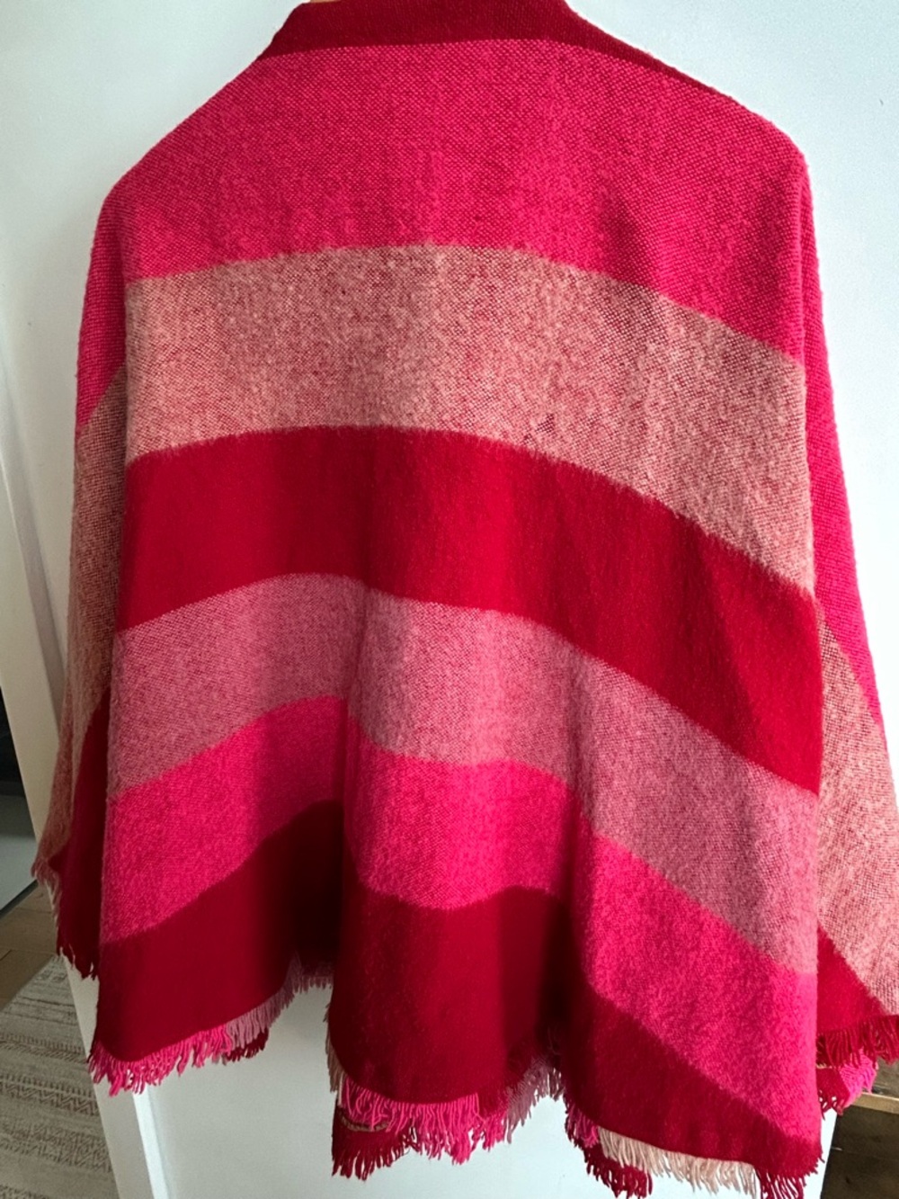 Vintage Pink  & Red Striped Wool Button Front Cape Sweater TECO 1970s - Picture 2 of 5